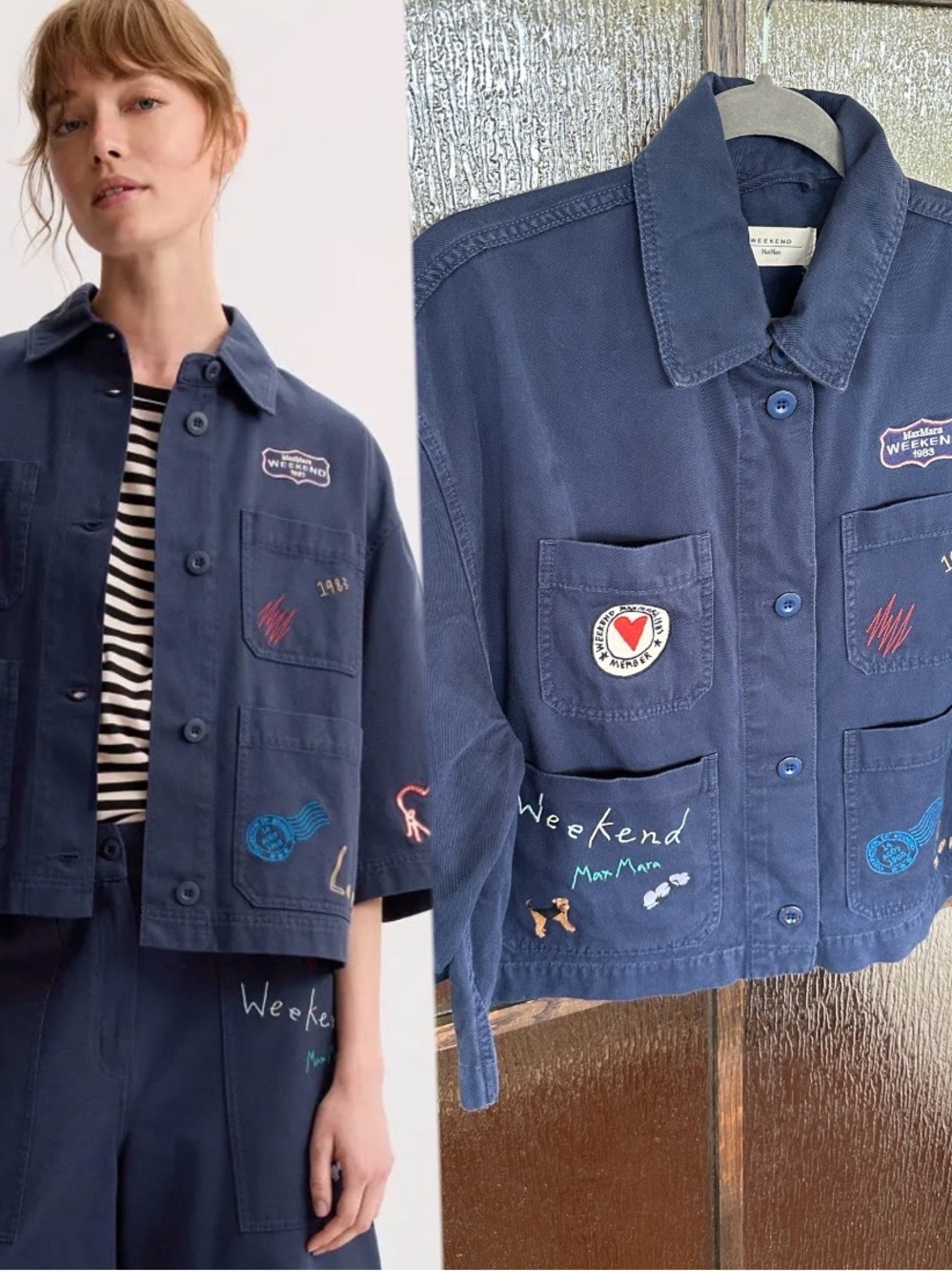 Weekend Max Mara Navy Embroidered Utility Cropped Jacket size 10. - Picture 2 of 15
